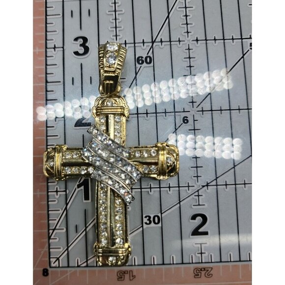 Stainless Steel Rhinestone Oversized Cross Pendant Gold Tone Lots of Bling - Picture 3 of 7